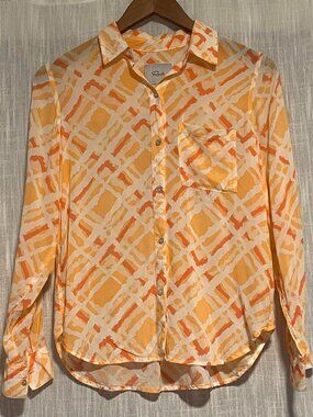 Soft Rails Josephine Peach Watercolor Plaid Blouse  Size XS
